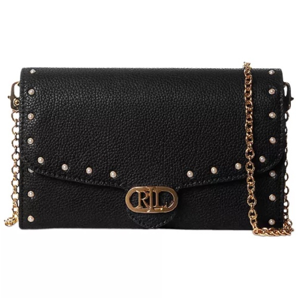 Ralph Lauren Adair Back Imitation-Pearl Small Leather Crossbody + Gold Accents